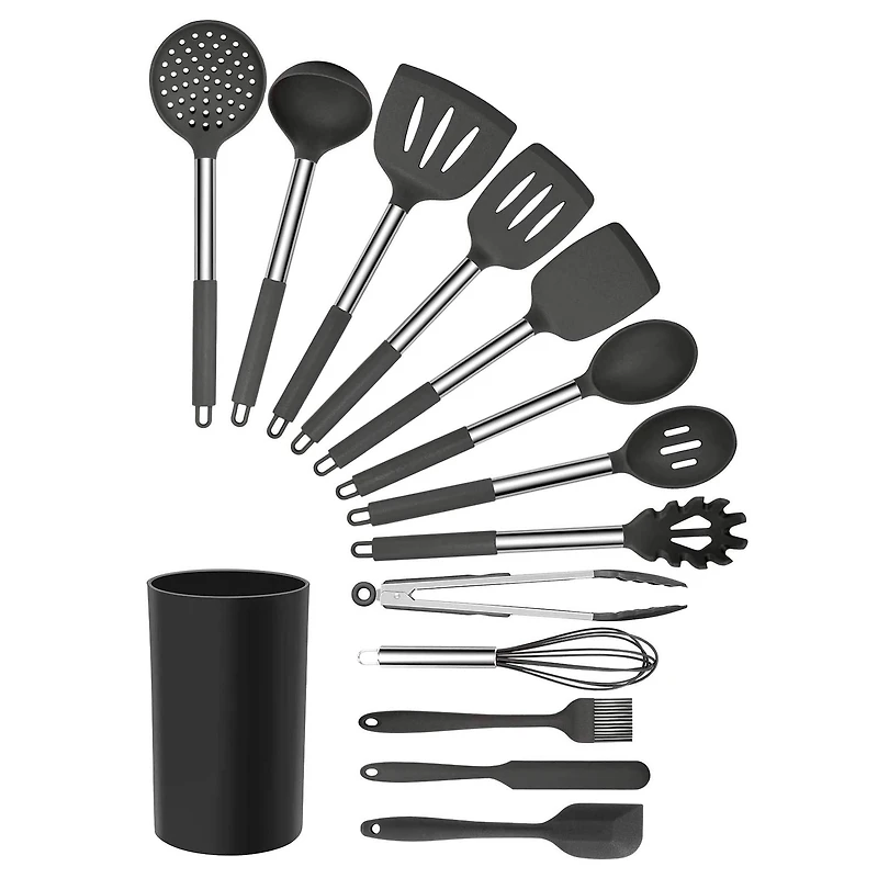 MegaChef Gray Silicone & Stainless Steel Cooking Utensils Set, 14ct.