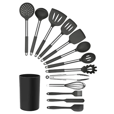 MegaChef Gray Silicone & Stainless Steel Cooking Utensils Set, 14ct.