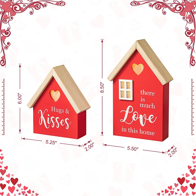 Glitzhome® Lighted Valentine's Wooden House Table Décor Set