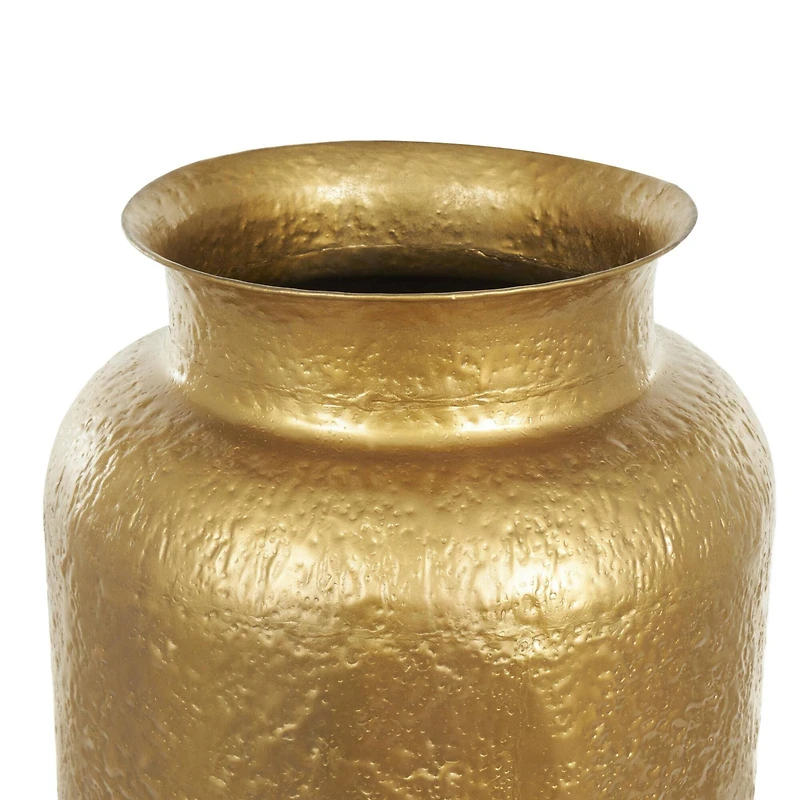 Gold Metal Tall Textured Hammered Floor Vase