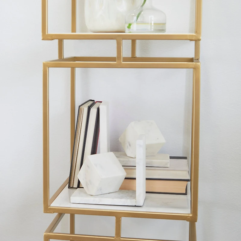 CosmoLiving by Cosmopolitan 6" White Marble Cube Geometric Bookends Set