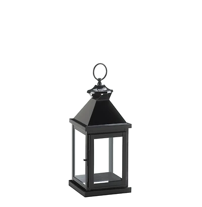 14" Glossy Black Iron & Glass Lantern