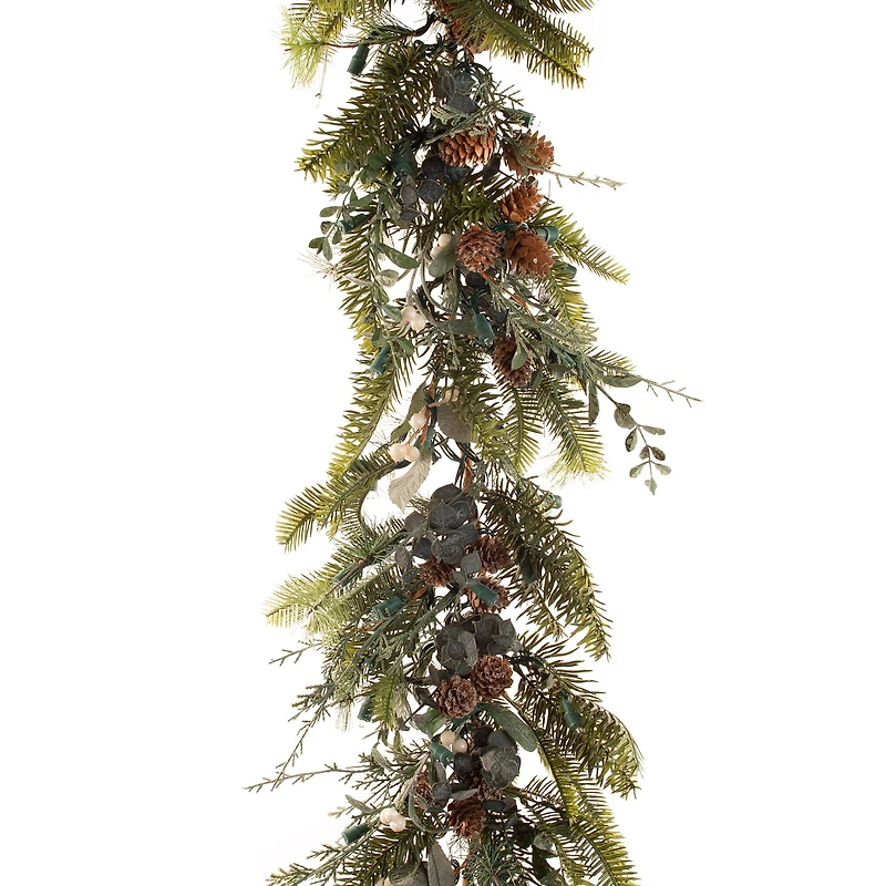 Village Lighting 9ft. Pre-Lit LED Rustic White Berry Christmas Garland