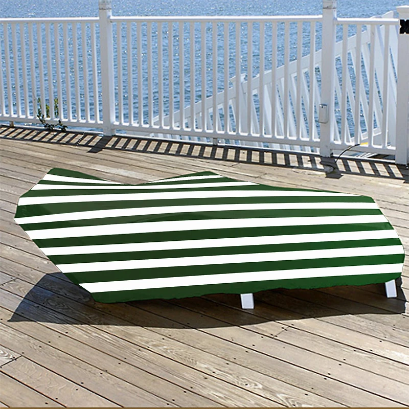 81" Green & White Stripes Reversible Lounge Chair Cover