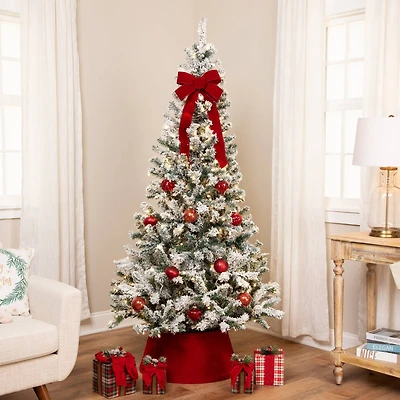 6.5ft. Pre-Lit Medium Flocked Pine Artificial Christmas Tree, Warm White LED Lights