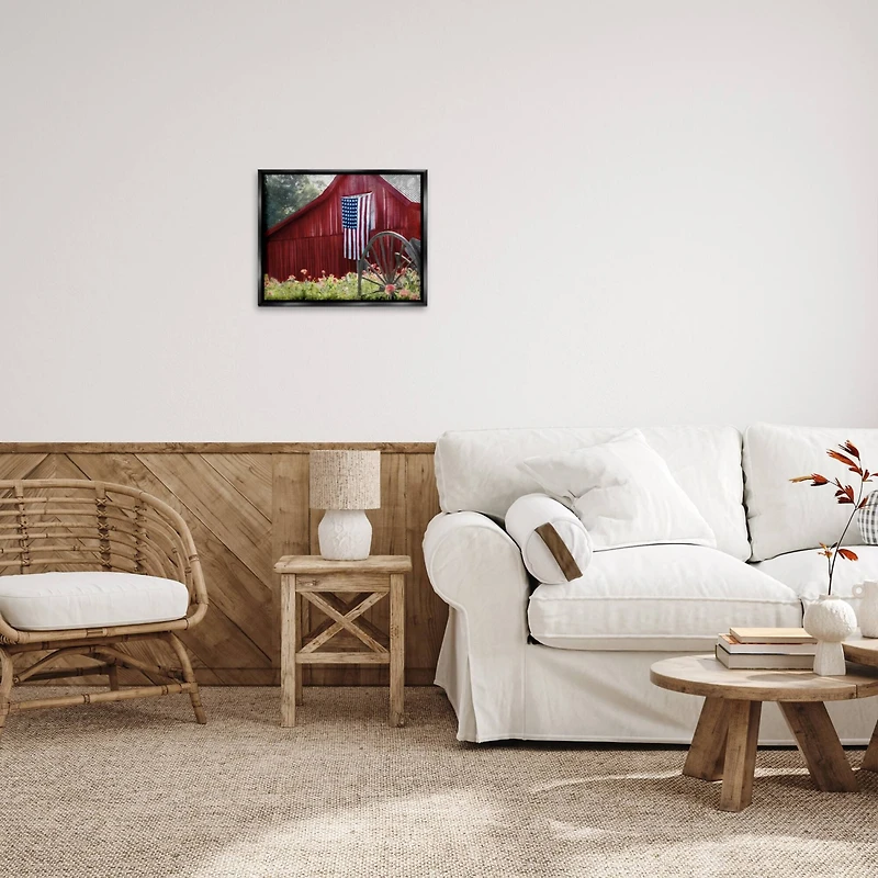 Stupell Industries Red Barn with American Flag Floater Framed Art