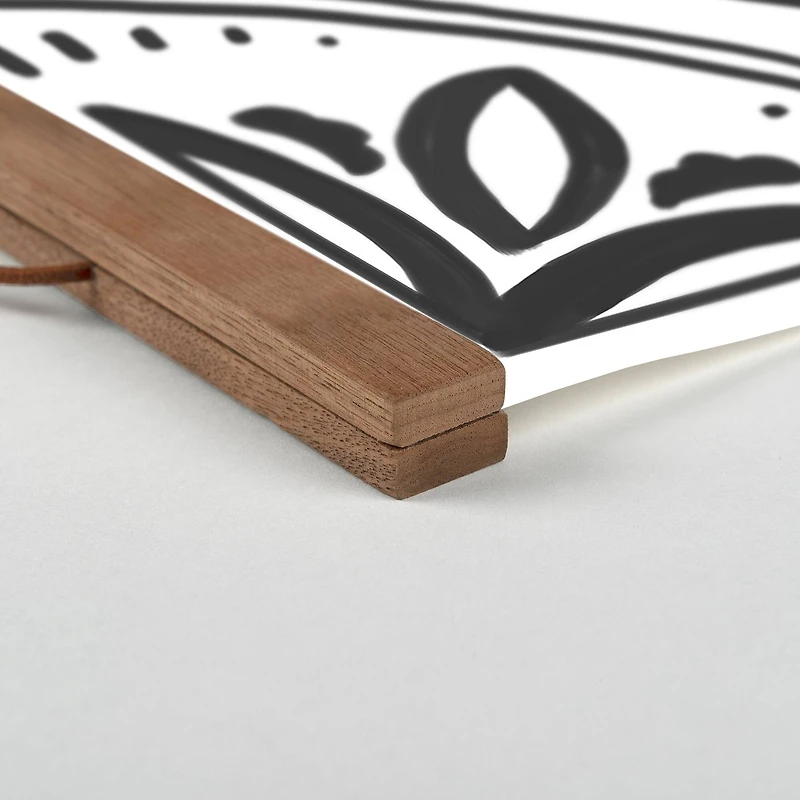 Black Medallion II 20" x 20" Teak Hanging Canvas