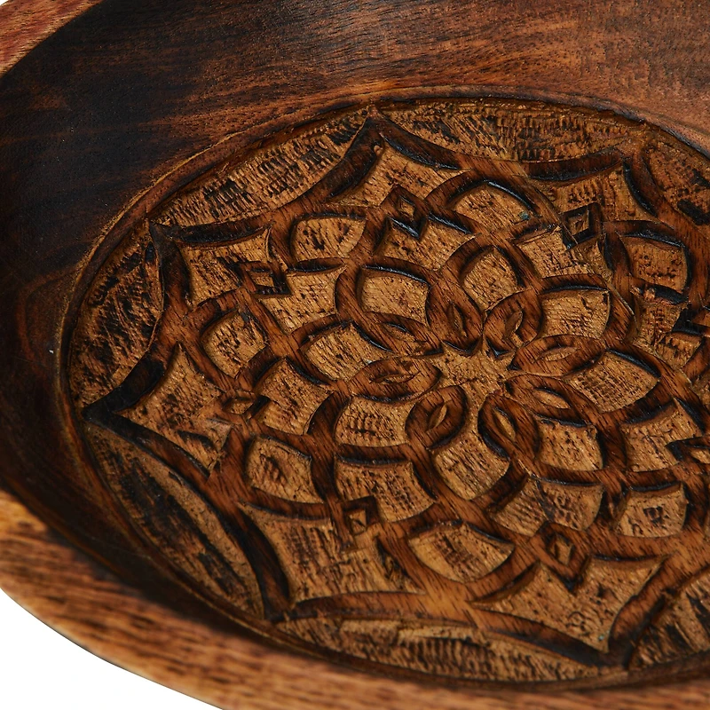 Hello Honey® 11.5" Natural Boho Carved Wood Bowl with Floral Designs