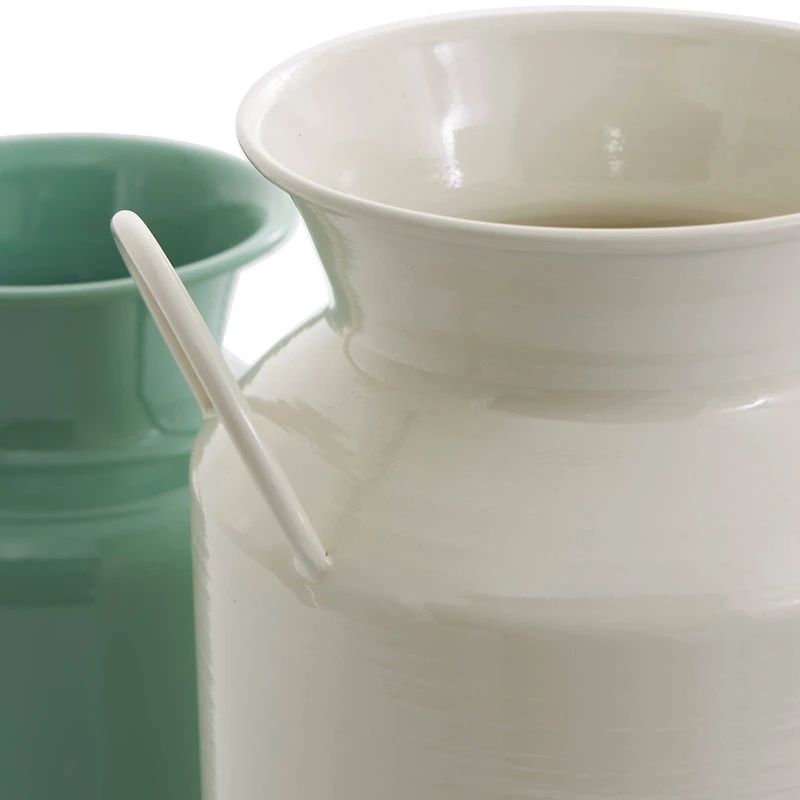 Teal and White Metal Jug Vase with Handles Set