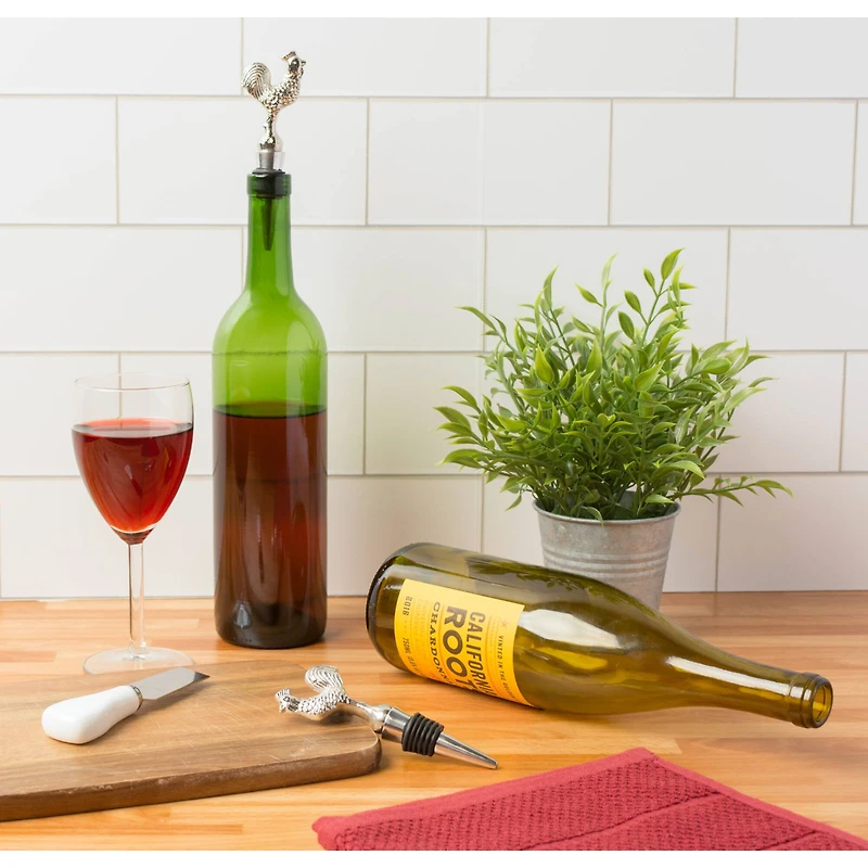 Silver Rooster Bottle Stopper Set