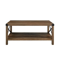 Walker Edison Black Metal & Reclaimed Barnwood Rustic Coffee Table 