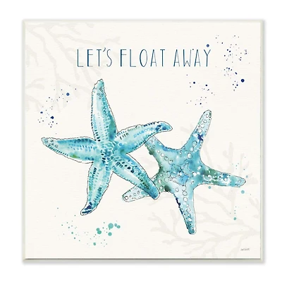 Stupell Industries Float Away Phrase Starfish Nautical Blue Green Watercolor,12" x 12"