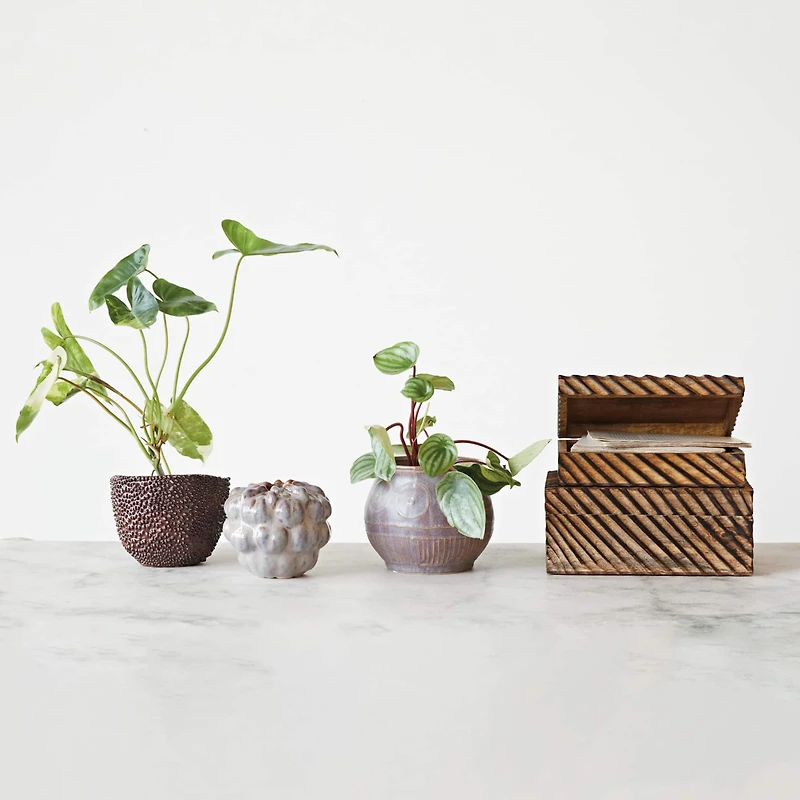 Hello Honey® 6.5" Plum Reactive Glaze Pattern Debossed Stoneware Planter