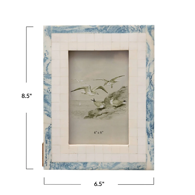 Hello Honey® Blue & Ivory Wood Resin 4" x 6" Photo Frame