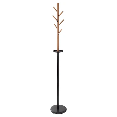 Honey Can Do 70" Brown & Black Freestanding Coat Rack with Tree Design & Accessory Tray