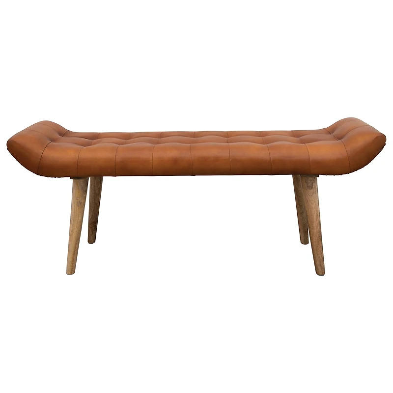Hello Honey® 49" Leather Tufted Bench with Wood Legs
