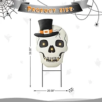 Glitzhome® 38" Lighted Halloween Metal Skull Yard Stake with Timer