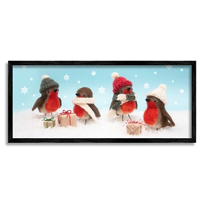 Stupell Industries Birds & Christmas Gifts Snowflakes Framed Giclee Art