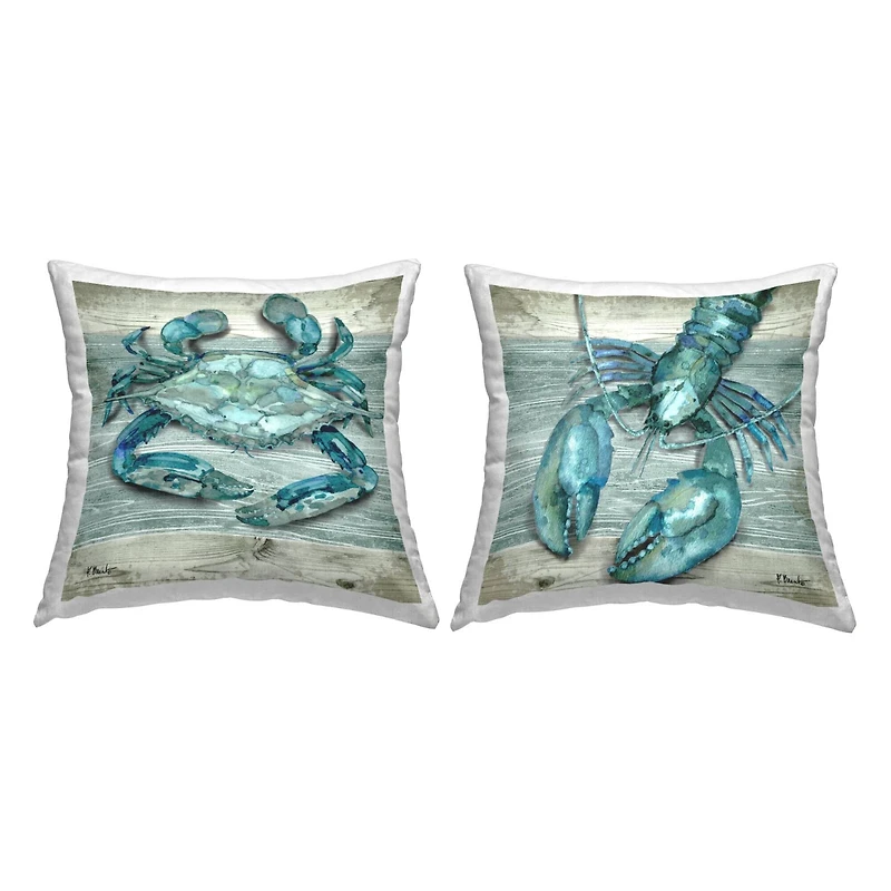 Stupell Industries Blue Crab Lobster Marine Sea Life 2 Pillow Set, 18" x 18"