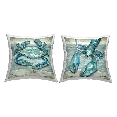 Stupell Industries Blue Crab Lobster Marine Sea Life 2 Pillow Set, 18" x 18"