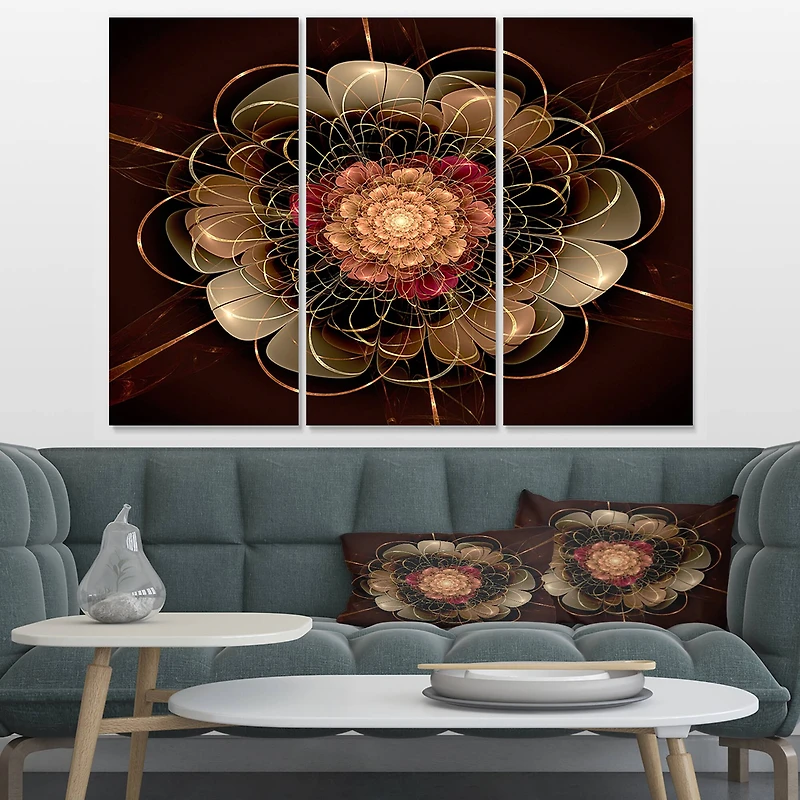 Designart - Dark Gold Red Fractal Flower Pattern