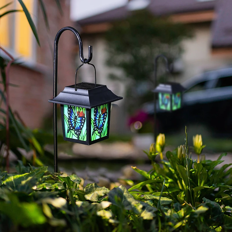 Glitzhome® 30" Solar Powered Butterfly Pattern Garden Lamp with Stakes, 2ct.