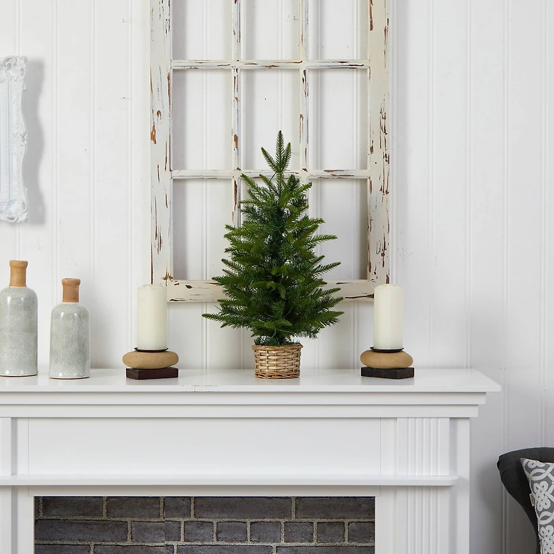 2ft. Pre-Lit Artificial Christmas Tree in Decorative Basket, Clear LED Lights