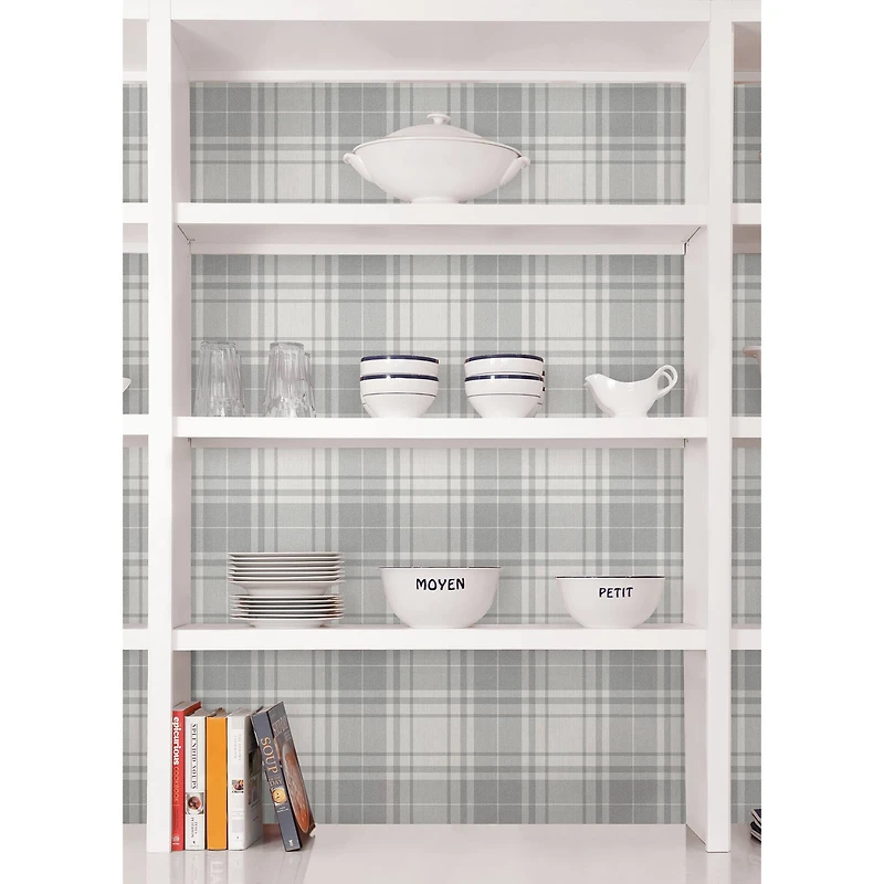 InHome Franklin Plaid Gray Peel & Stick Wallpaper