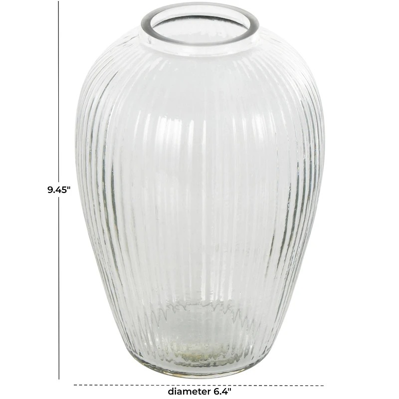9.5" Clear Glass Ribbed Fluted Decorative Vase