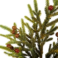 9" Unlit Glittered Pine with Berries Artificial Christmas Tree Set