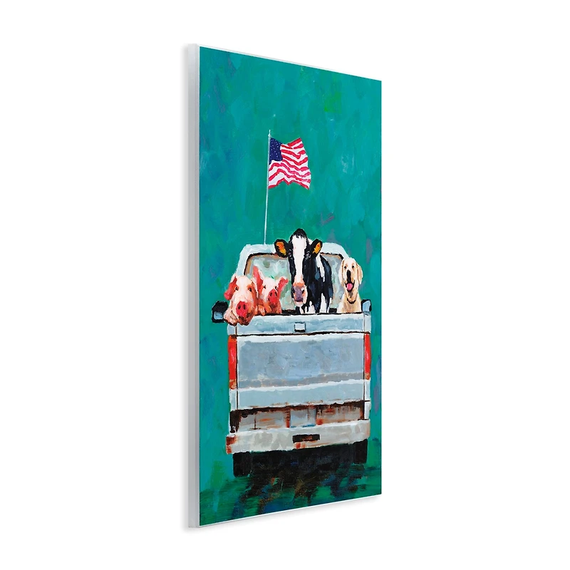 Stupell Industries Farm Animals Pickup Truck Waving American Flag Wall Plaque Art