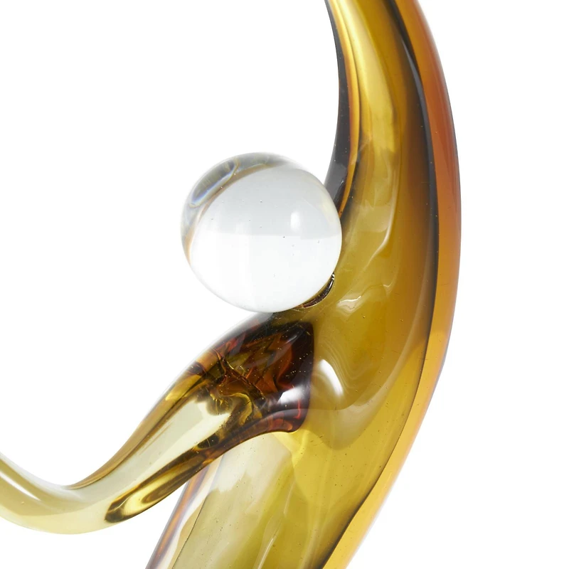 11.75" Orange Abstract Family Curved Glass Sculpture