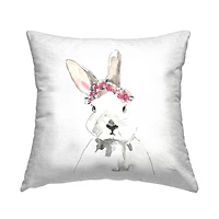 Stupell Industries Floral Crown Rabbit Bunny, Floral Crown Rabbit Bunny Outdoor Printed Pillow