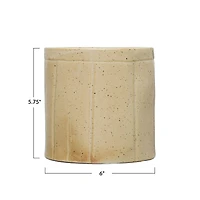 Hello Honey® 6" Tan Decorative Stoneware Crock with Line Detail