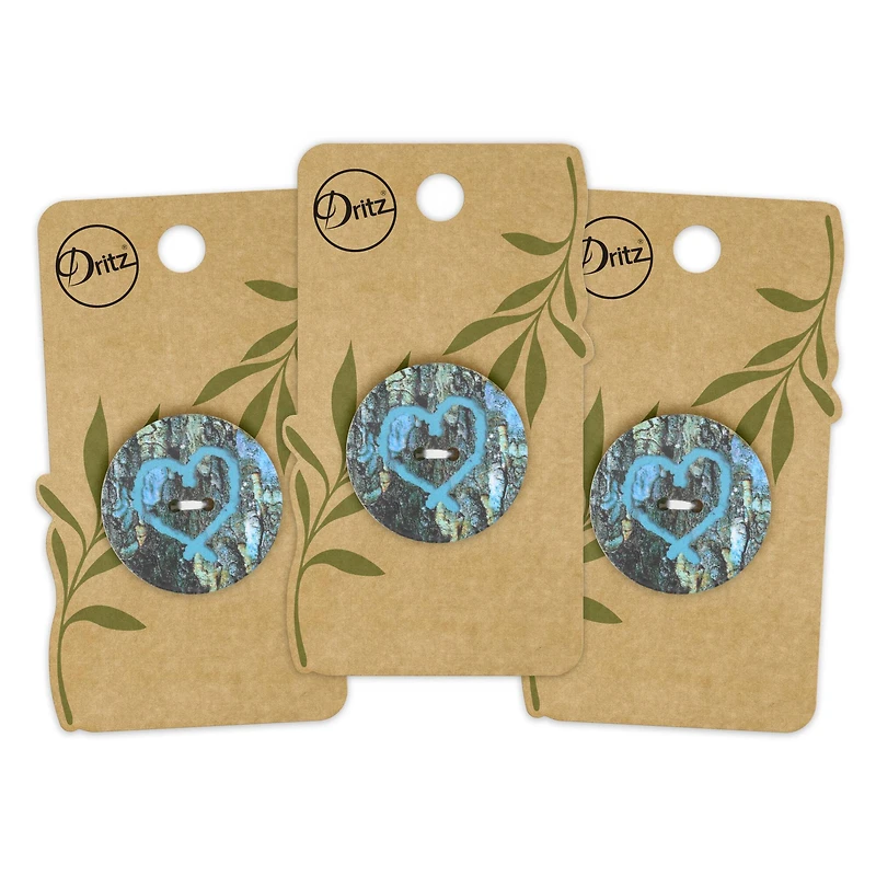 Dritz® 30mm Dark Turquoise Sustainable Coconut Round Heart Button, 3ct.