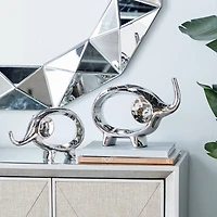 7" Silver Porcelain Elephant Sculpture Set