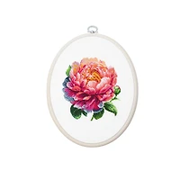 Luca-S Coral Charm Peony Counted Cross Stitch Kit with Display Hoop