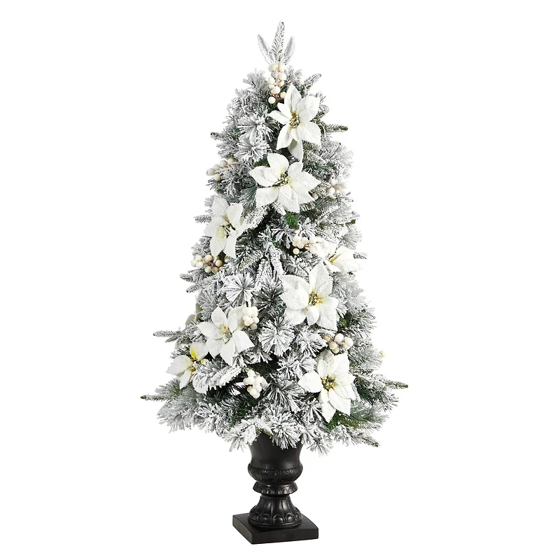 4ft. Pre-Lit Flocked Artificial Christmas Tree in Decorative Urn, Warm White Lights