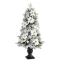 4ft. Pre-Lit Flocked Artificial Christmas Tree in Decorative Urn, Warm White Lights