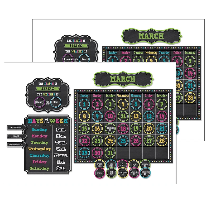 Teacher Created Resources® Chalkboard Brights Calendar Bulletin Board Display Set, Pack of 2