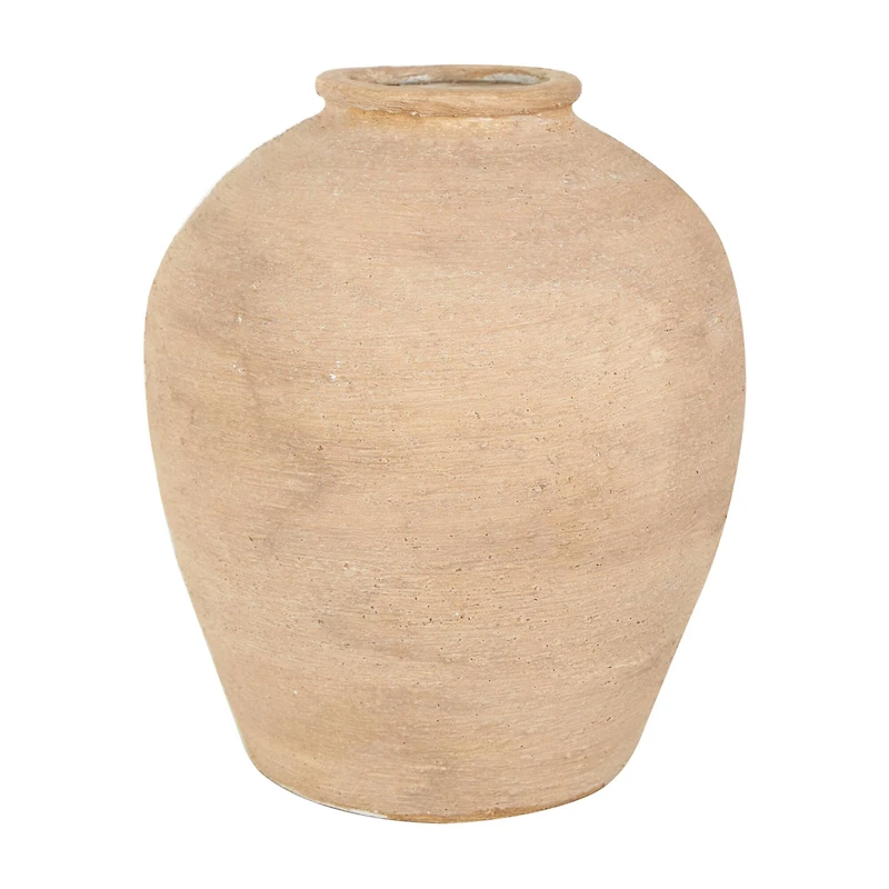 11" Beige Porcelain Wide Textured Vase