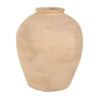 11" Beige Porcelain Wide Textured Vase