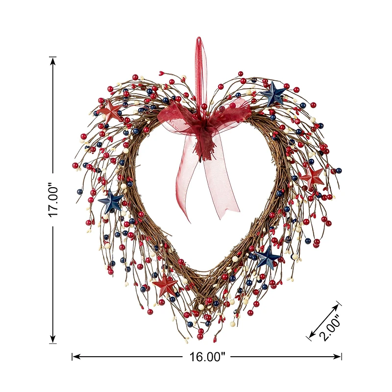 Glitzhome® 17" Patriotic American Berry Heart Wreath