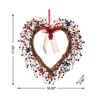 Glitzhome® 17" Patriotic American Berry Heart Wreath