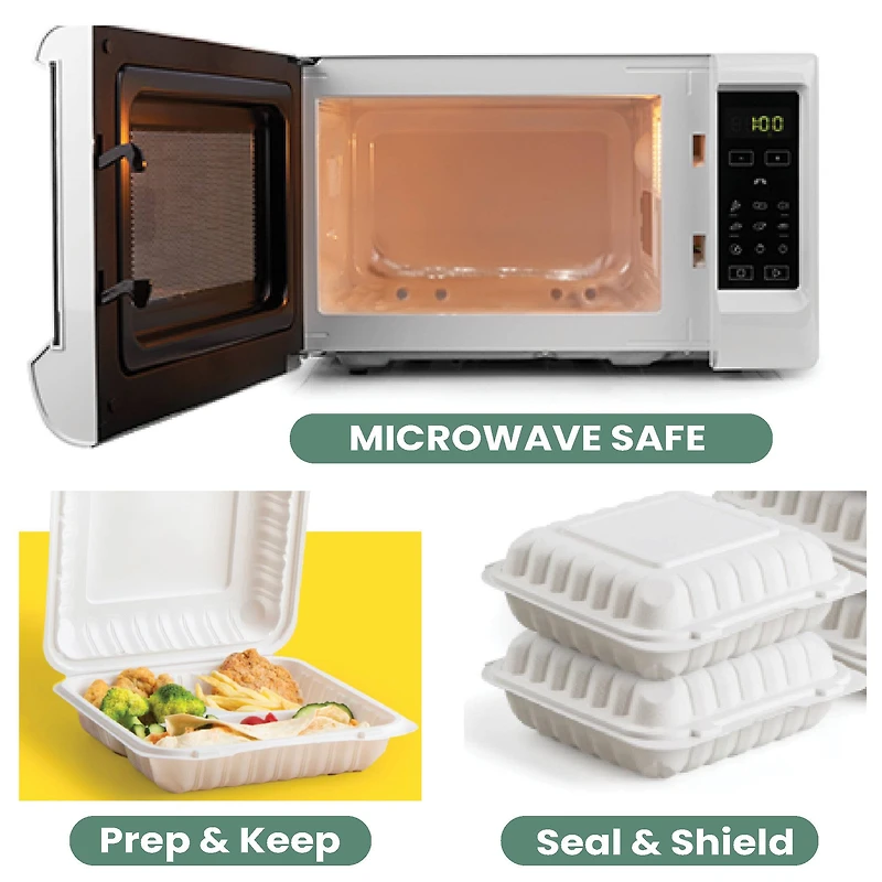 9" 3-Compartment Clamshell Take Out Containers