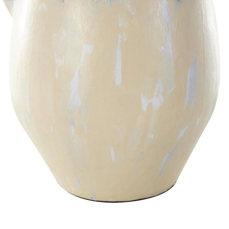 19" Cream Ceramic Vase with Curved Handle