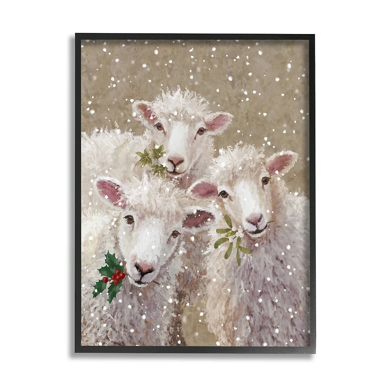 Stupell Industries Winter Sheep Trio Farm Animals Framed Giclee Art