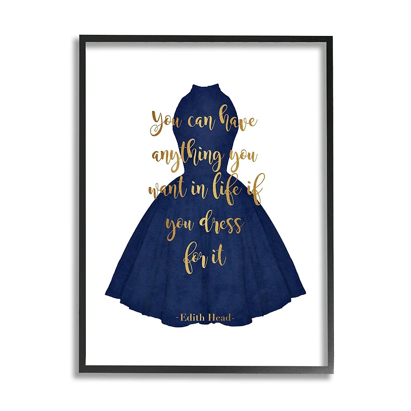 Stupell Industries If You Dress For It Quote Blue Gown Fashion Framed Wall Art