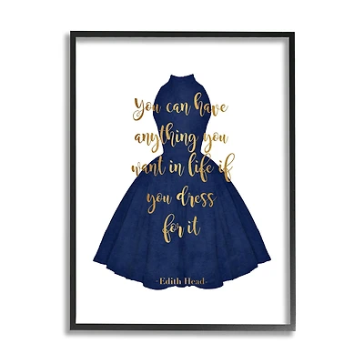 Stupell Industries If You Dress For It Quote Blue Gown Fashion Framed Wall Art