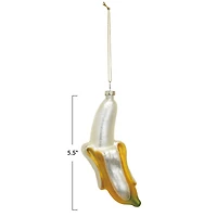 Hello Honey® 5.5" Yellow & Cream Glass Peeled Banana Ornament with Glitter